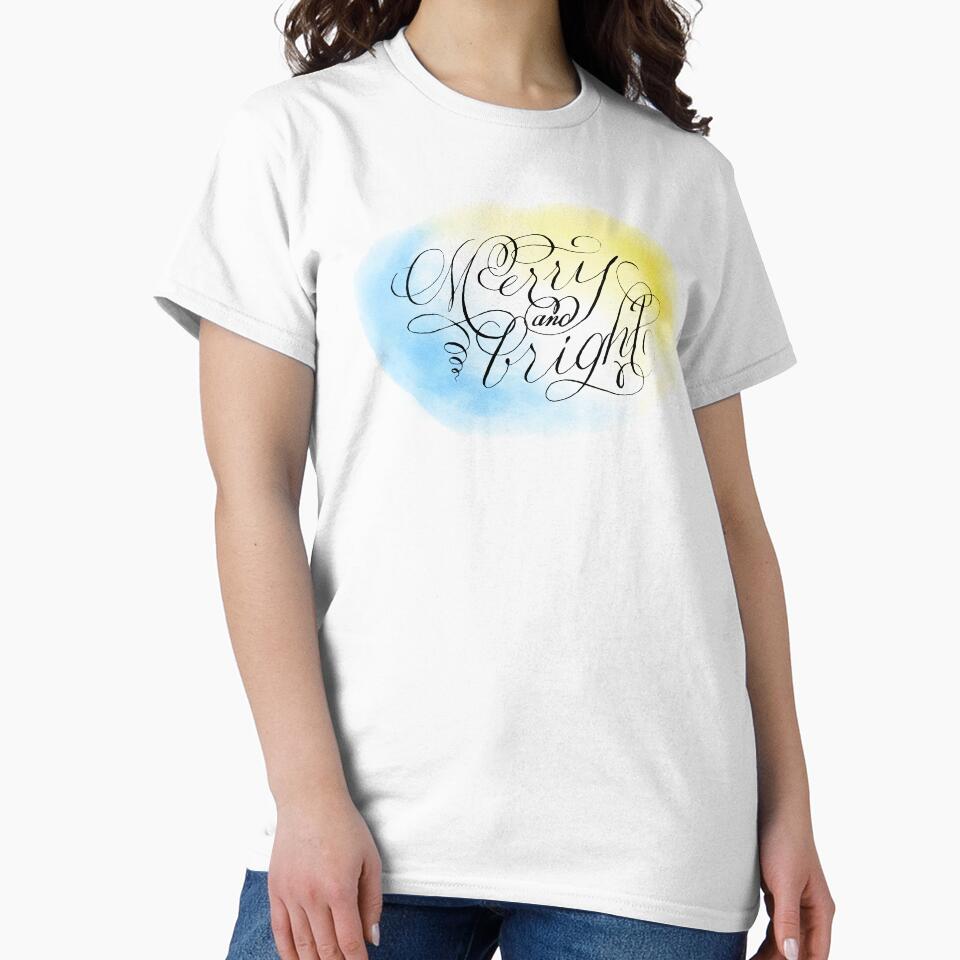 Merry and Bright Calligraphy with Watercolor by SarahJoyScribe T-Shirts, Hoodie, Sweatshirt | BlankRebels.com (Image 2)