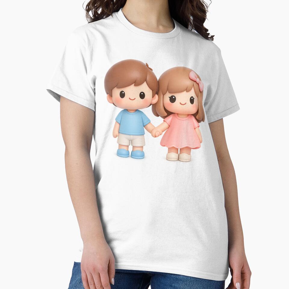 Cute Minimalist Couple Holding Hands | Kawaii Valentine's Day Love Art by Moons Studio T-Shirts, Hoodie, Sweatshirt (Image 2)