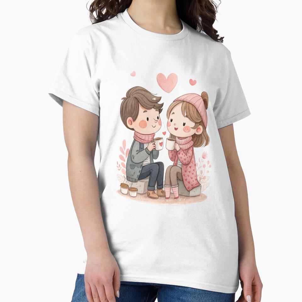 Adorable Couple Drinking Coffee Romantic Cute Valentine Design by Lulunza T-Shirts, Hoodie, Sweatshirt (Image 2)