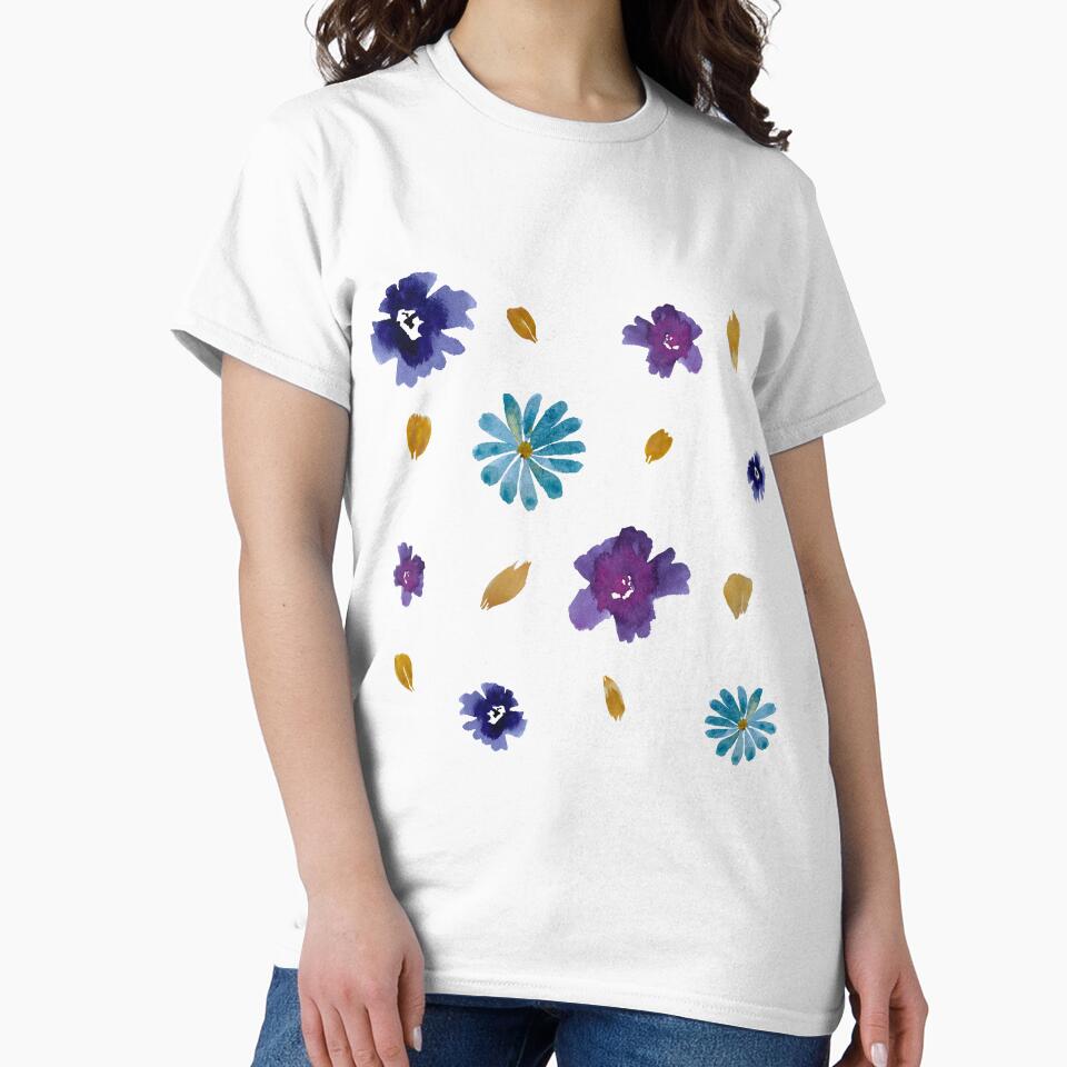 Violet daisy flower peony petal pattern watercolor by Yana Mustafina | Boho Soulful Designs T-Shirts, Hoodie,... (Image 2)