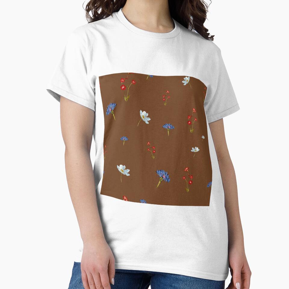 Flower Blue Red Daisy Seamless Watercolor Pattern Brown Yana Mustafina Boho Soulful T-Shirts, Hoodie, Sweatshirt