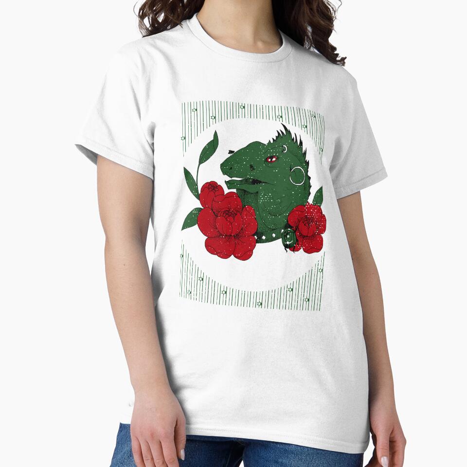 Punk Dinosaur Red Flowers by joabaj