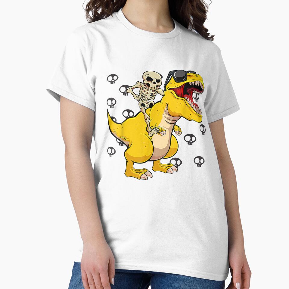 Skeleton Riding Dinosaur Lazy Halloween Costume Funny T Rex by Spencerhowar T-Shirts, Hoodie, Sweatshirt (Image 2)