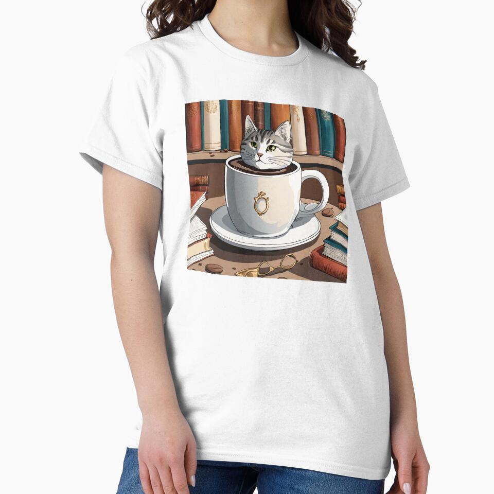 A cat in a cup of coffee surrounded by books Classic by othmanebhl T-Shirts, Hoodie, Sweatshirt | BlankRebels.com (Image 2)