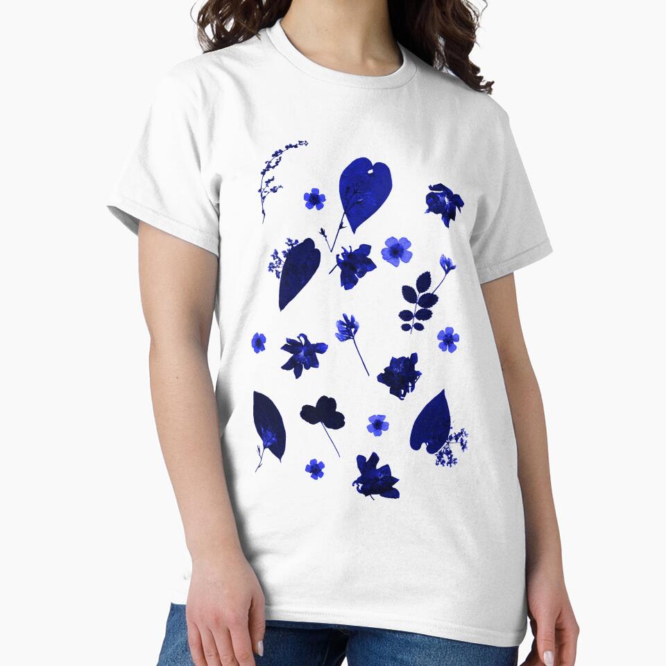 Blue Floral Pressed Flower and Leaf Pattern by Ivy Lily Art T-Shirts, Hoodie, Sweatshirt | BlankRebels.com (Image 2)