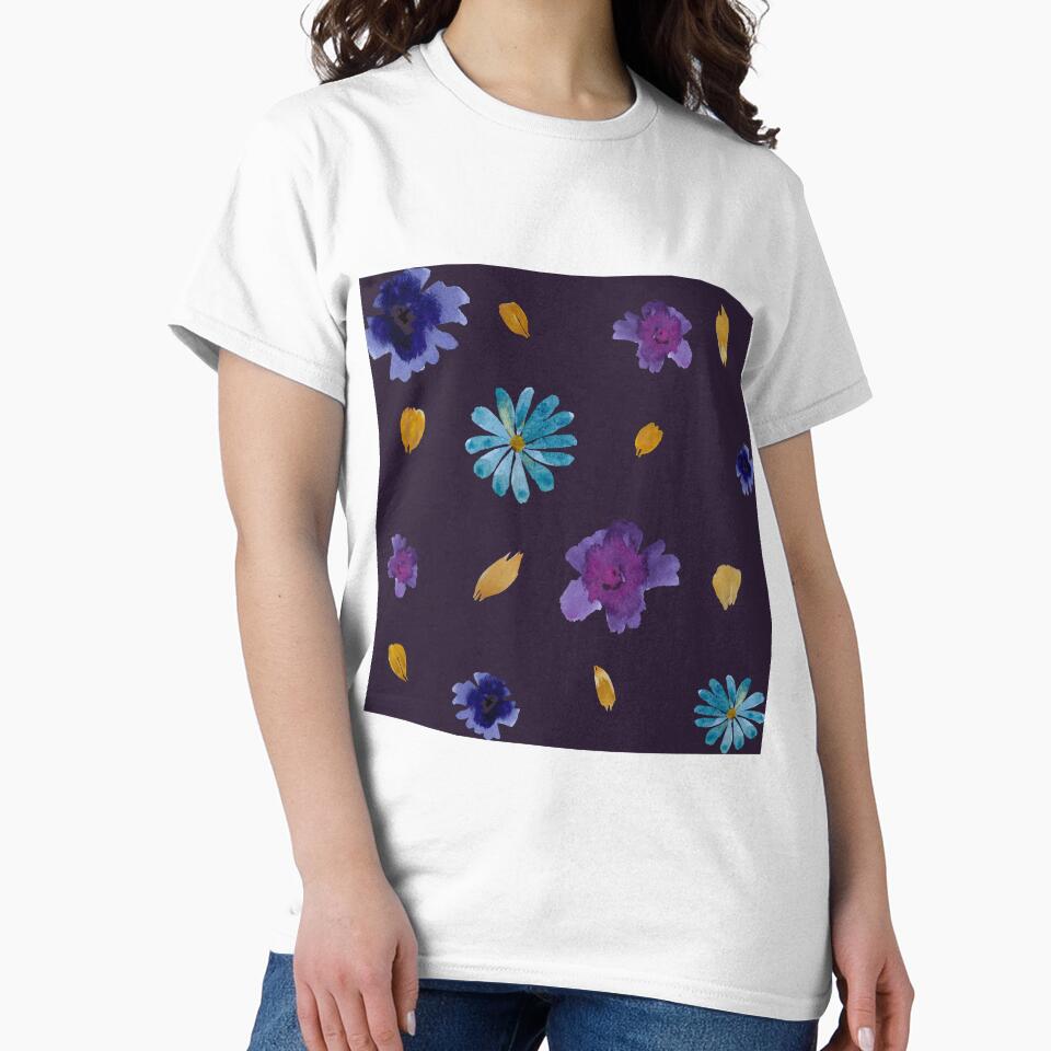 Viola daisy peony petal violet pattern watercolor by Yana Mustafina | Boho Soulful Designs T-Shirts, Hoodie,... (Image 2)