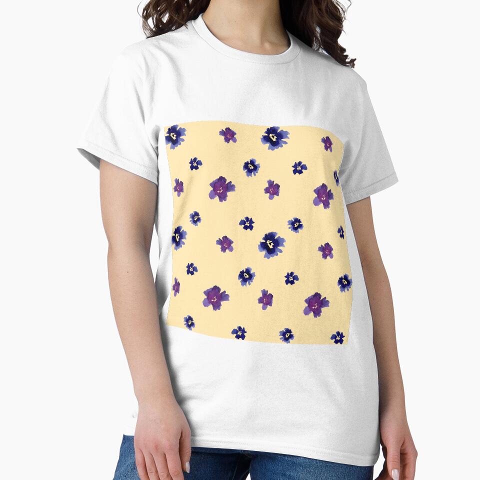 Violet viola flower beige pattern a watercolor by Yana Mustafina | Boho Soulful Designs T-Shirts, Hoodie,... (Image 2)