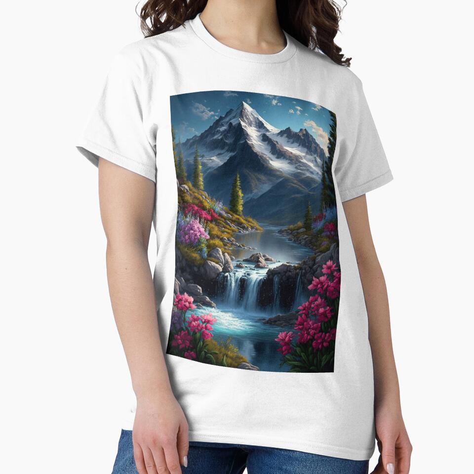 Flowery mountain with running waterfall by Dannypryce T-Shirts, Hoodie, Sweatshirt | BlankRebels.com (Image 2)