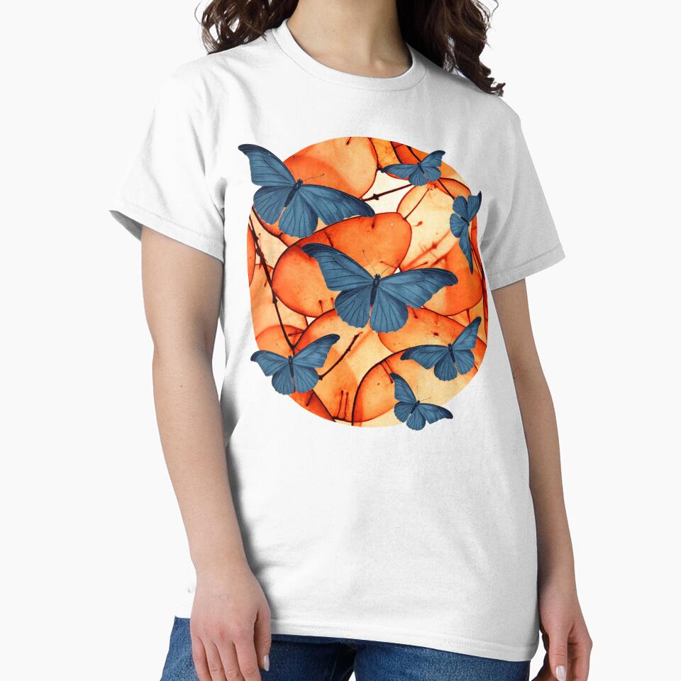 Blue Butterflies Orange Leaves by ArtMeetsPizza T-Shirts, Hoodie, Sweatshirt | BlankRebels.com (Image 2)