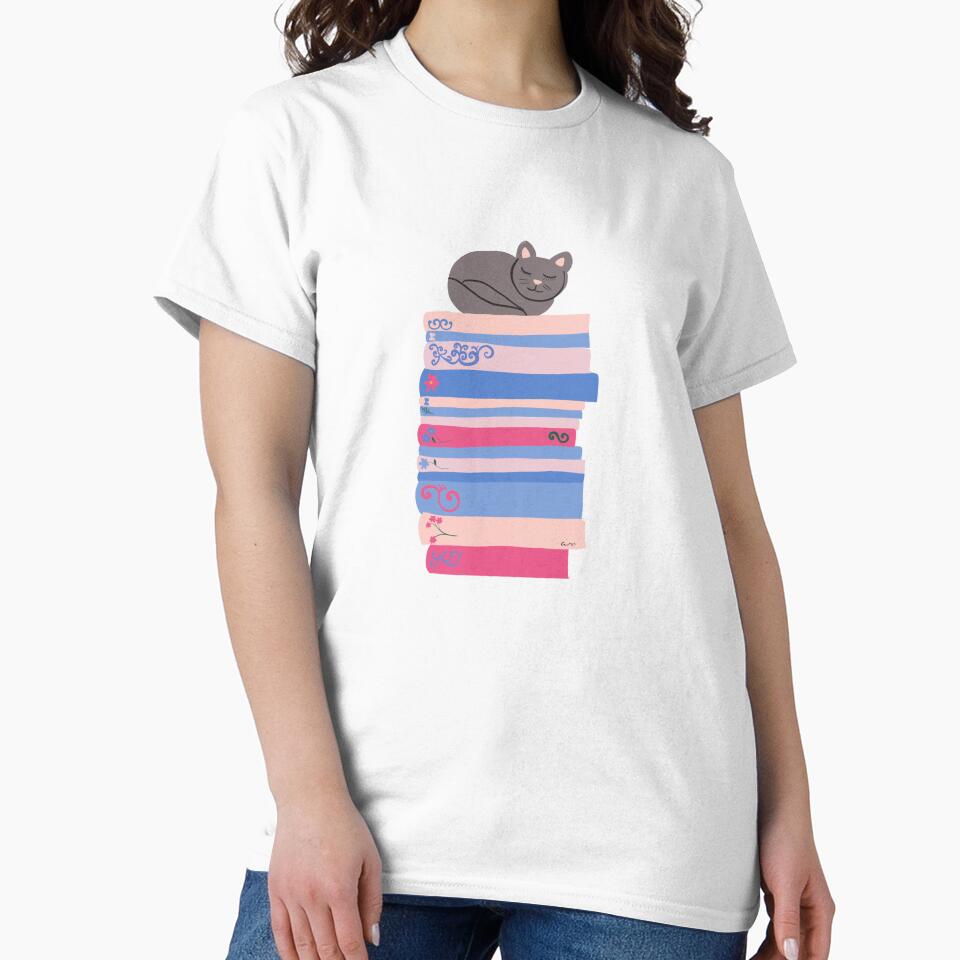 Cat on books, Cozy bookcore Aesthetic Illustration by giulyz T-Shirts, Hoodie, Sweatshirt | BlankRebels.com (Image 2)