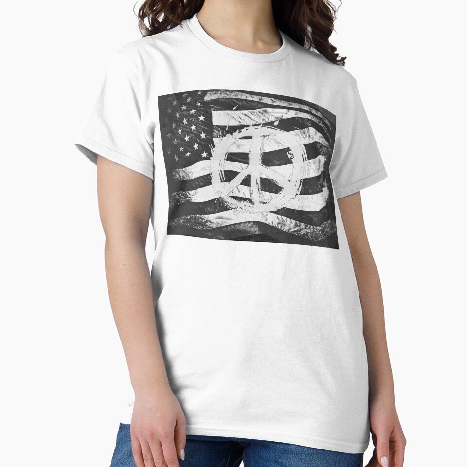 Rustic Peace Sign on B&W US Flag Art Modern Cottage Chic Decor A045 by byNicol