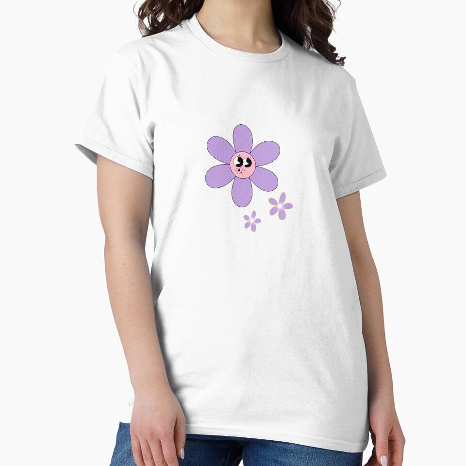 Cute Kawaii Purple Flower with Smiling Face – Playful Floral Cartoon Art by poojak77 T-Shirts, Hoodie, Sweatshirt (Image 2)