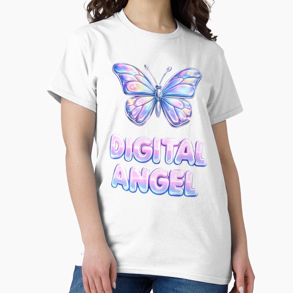 Y2K Chrome Butterfly Digital Angel – Early 2000s Aesthetic Retro Pop Art by TTStudio T-Shirts, Hoodie, Sweatshirt (Image 2)