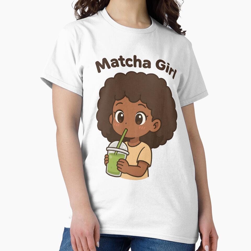 Matcha Girl – Kawaii Afro Anime Girl Drinking Matcha | Cute Kawaii Aesthetic by OsasChild T-Shirts, Hoodie,... (Image 2)