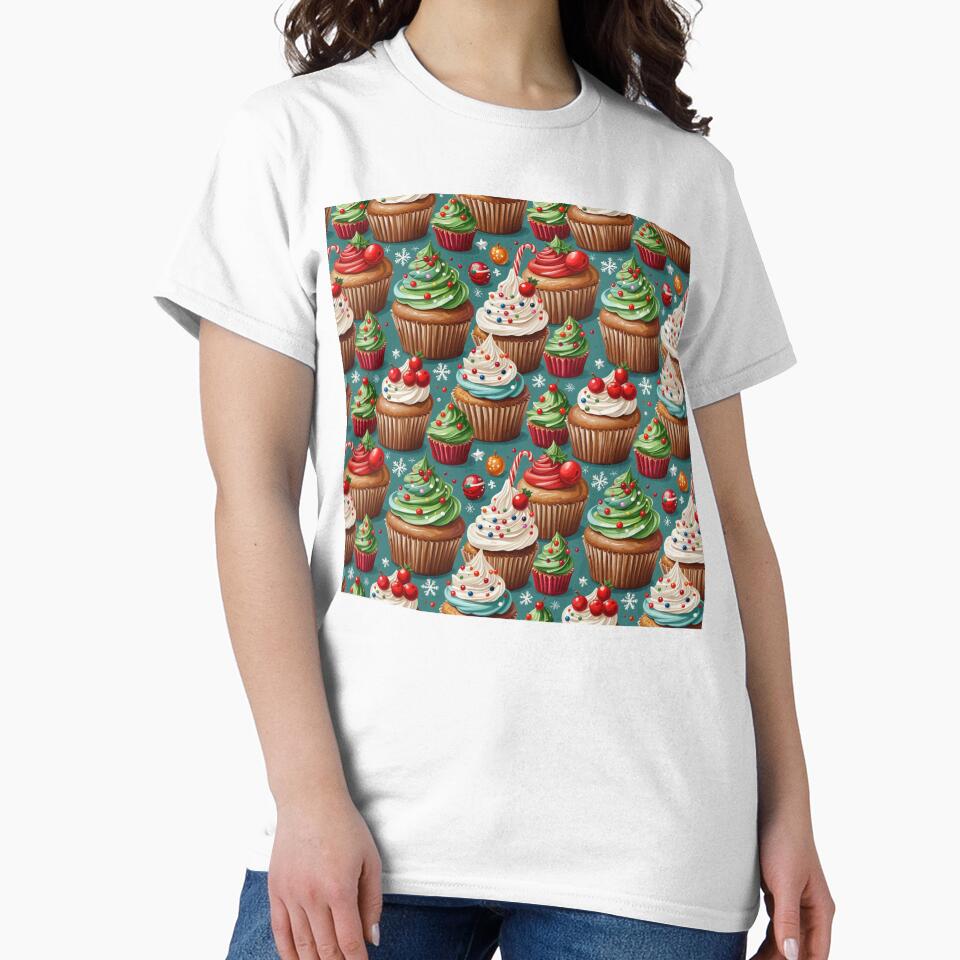 Festive Christmas Cupcake Pattern with Holiday Frosting by Fabricbella