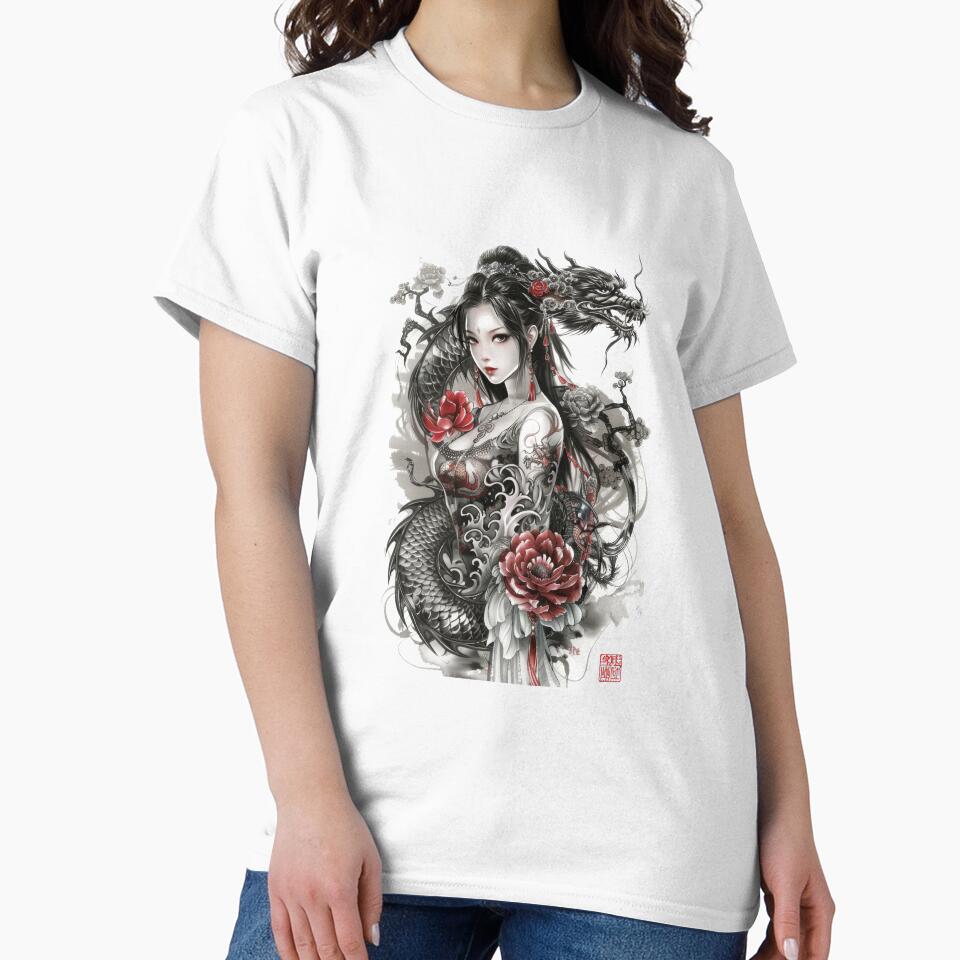 Japanese  Woman And Dragon.Tattoo Style Art. by Lucy Goosy Art T-Shirts, Hoodie, Sweatshirt | BlankRebels.com (Image 2)