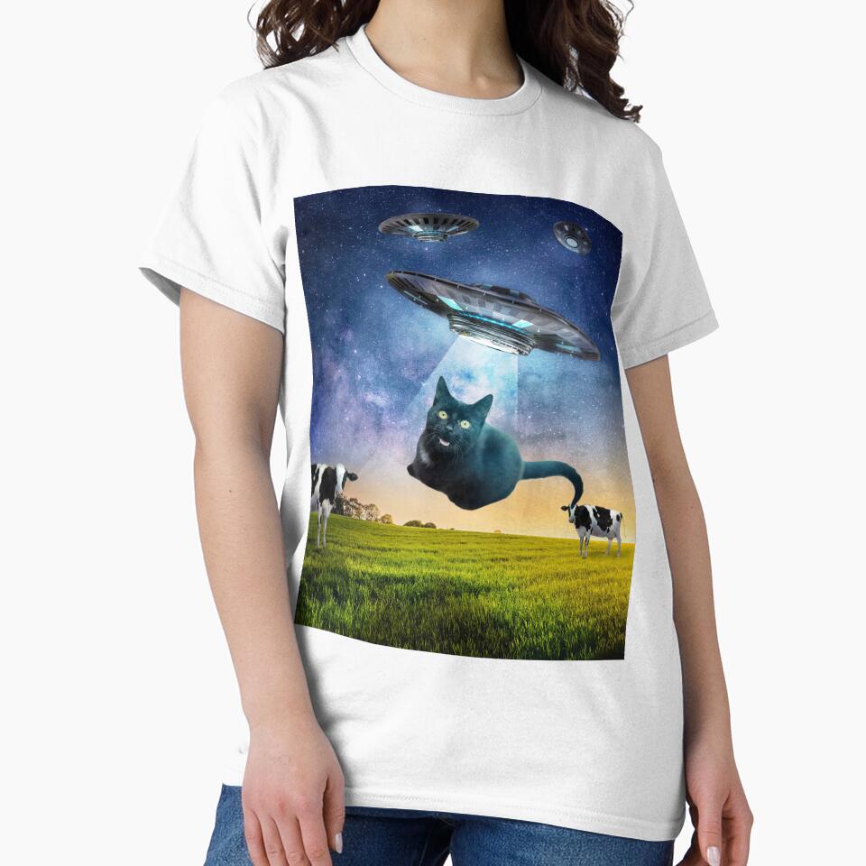 Black Cat UFO Abduction Funny T-Shirts, Hoodie, Sweatshirt