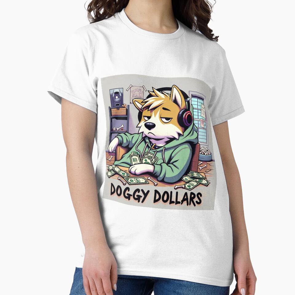 DOGGY DOLLARS™ at his desk, after a great day of meme coin buying by InspiringWorld T-Shirts, Hoodie, Sweatshirt (Image 2)