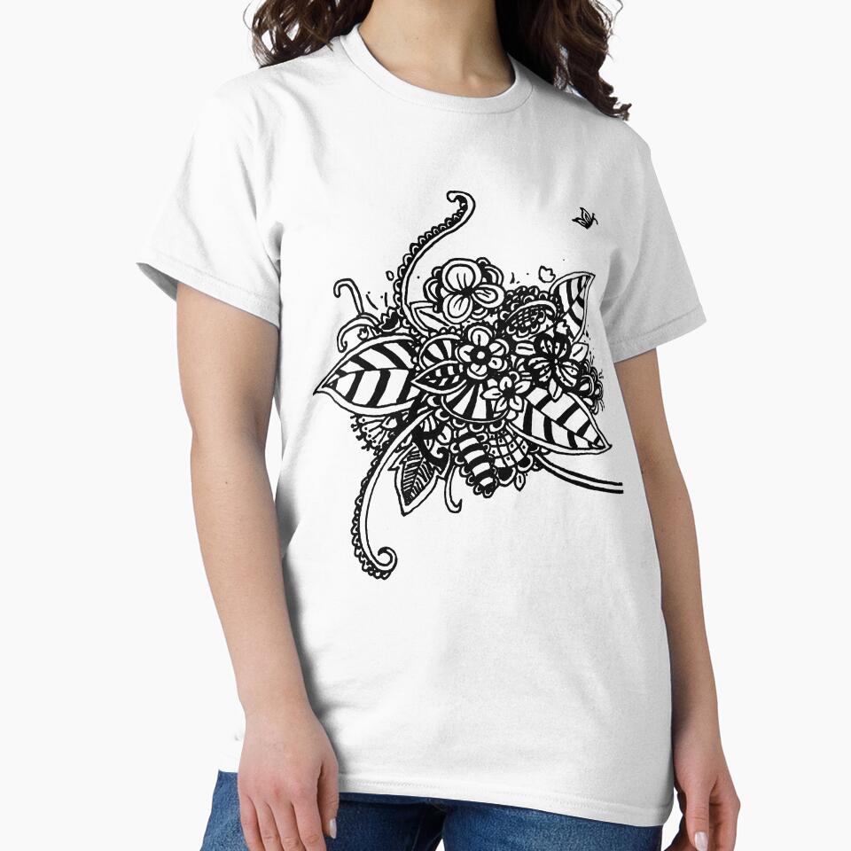 Summer Flower - Black (Zentangle/ Doodle/ Mandala) by CreativityRoams T-Shirts, Hoodie, Sweatshirt (Image 2)