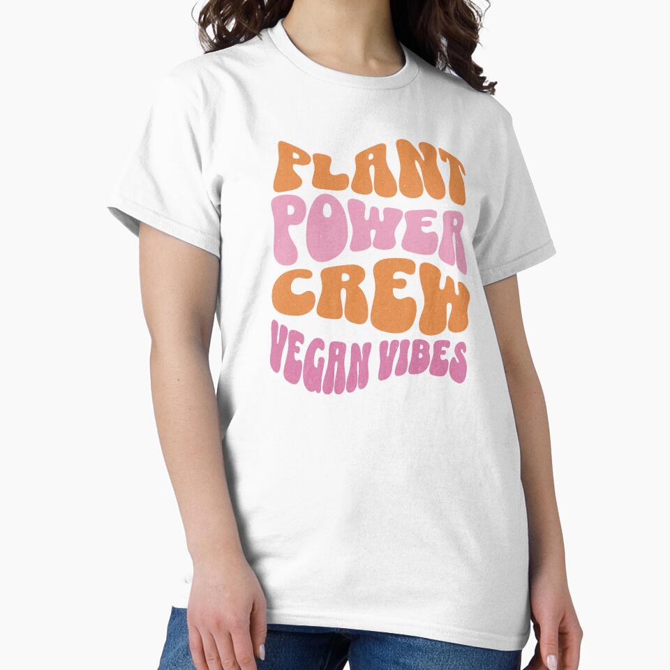 Plant Power Crew Vegan Shirt – Retro Vegan Vibes Plant-Based T-Shirt by gomofo1974 Hoodie, Sweatshirt (Image 2)