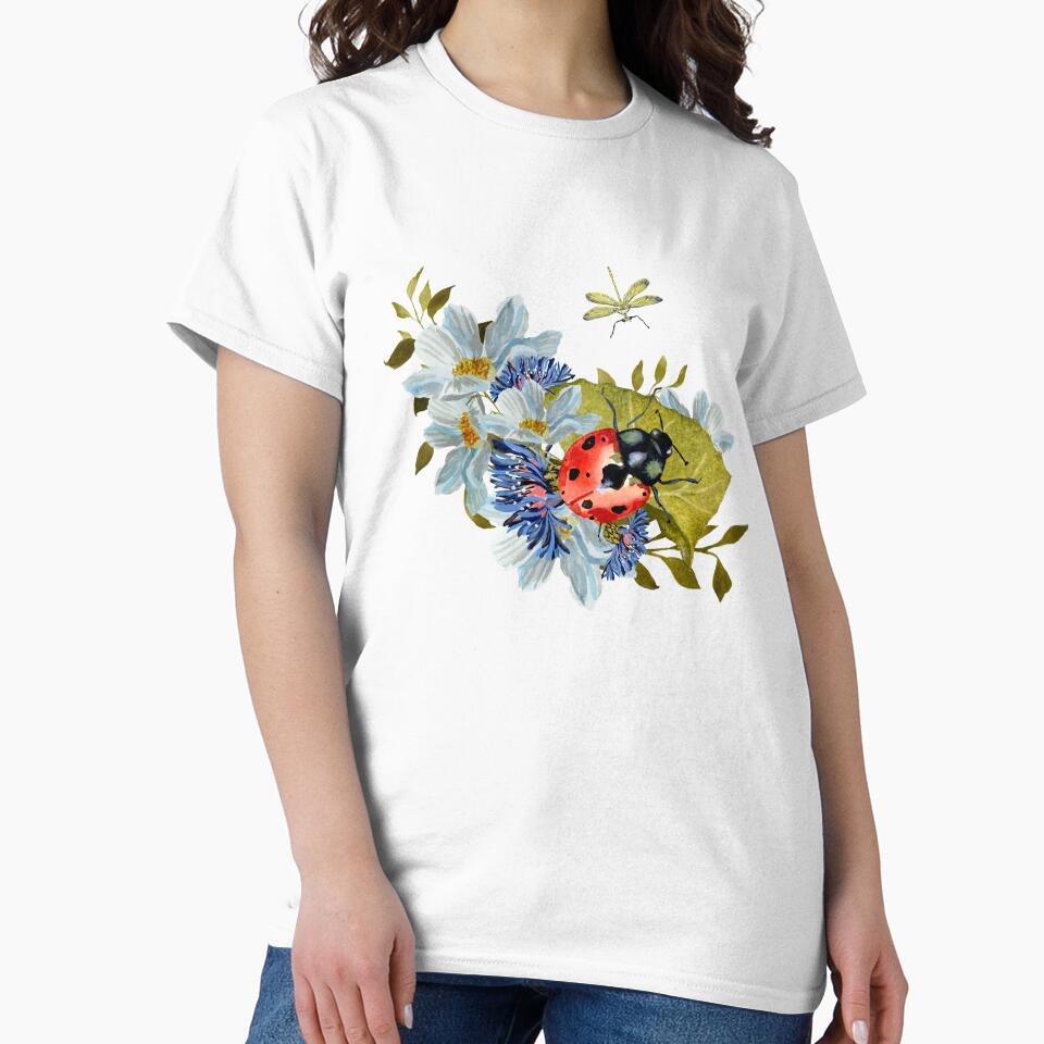 Flower daisy ladybug leaves dragonfly a watercolor by Yana Mustafina | Boho Soulful Designs T-Shirts, Hoodie,... (Image 2)