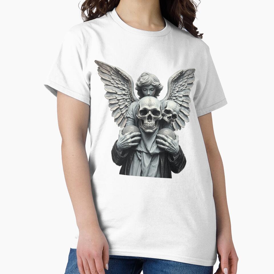 Fallen angel statue holding a diamond fashion skull grey silver by TaliaShin T-Shirts, Hoodie, Sweatshirt (Image 2)