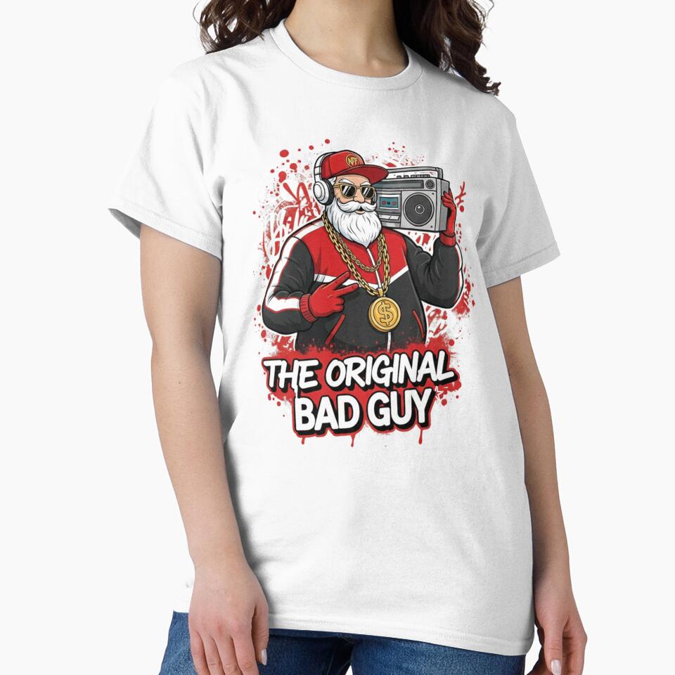 The Original Bad Guy Santa T-Shirt, Urban Retro Christmas Gift, Cool Grunge Santa Graphic Tee, Modern Holiday... (Image 2)