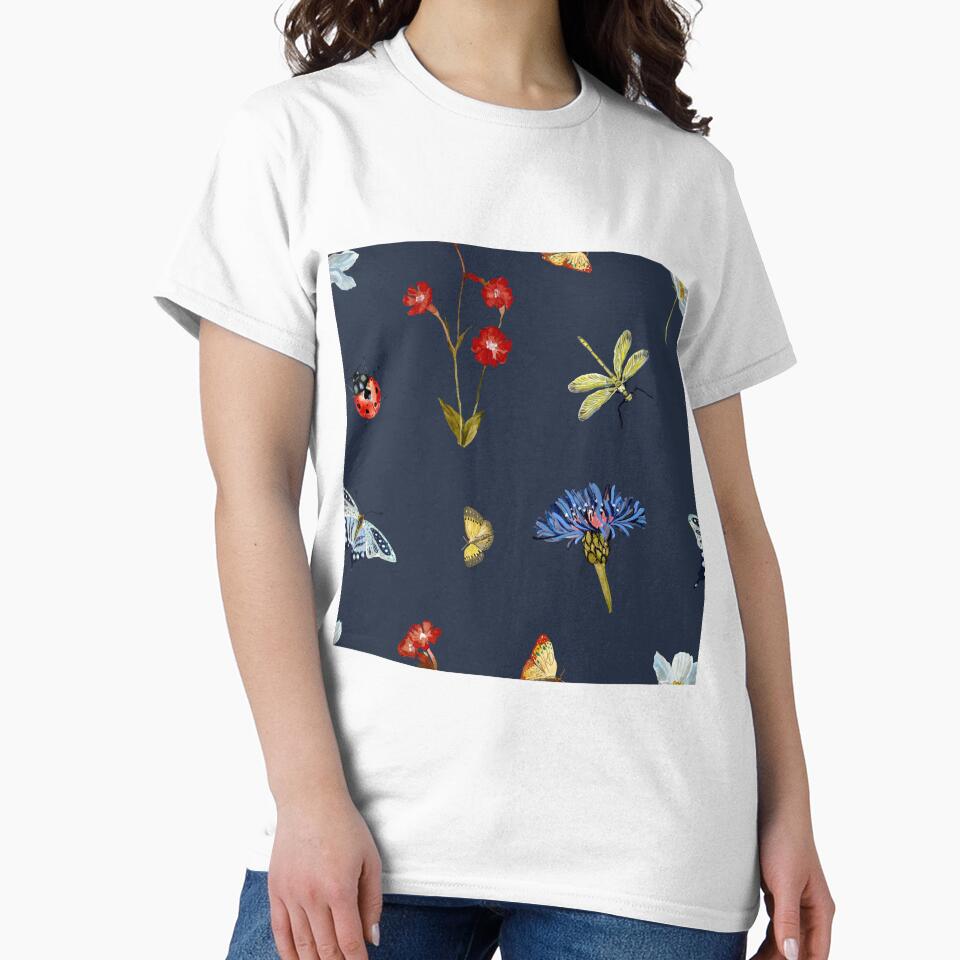 Insect flower daisy colorful pattern a watercolor indigo by Yana Mustafina | Boho Soulful Designs T-Shirts,... (Image 2)