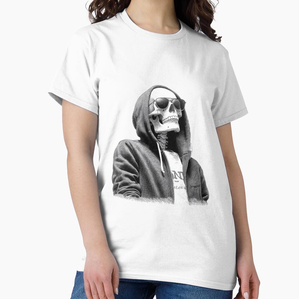 Vintage Skull Wearing Hoodie Line Art Sticker and T-Shirt by BBackdesign Sweatshirt | BlankRebels.com (Image 2)