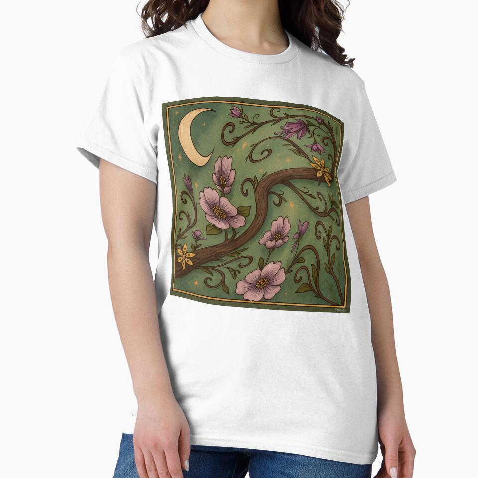 Mystical Moon Garden Botanical Art | Vintage Floral Folk Illustration by LuxuryApparels T-Shirts, Hoodie,... (Image 2)