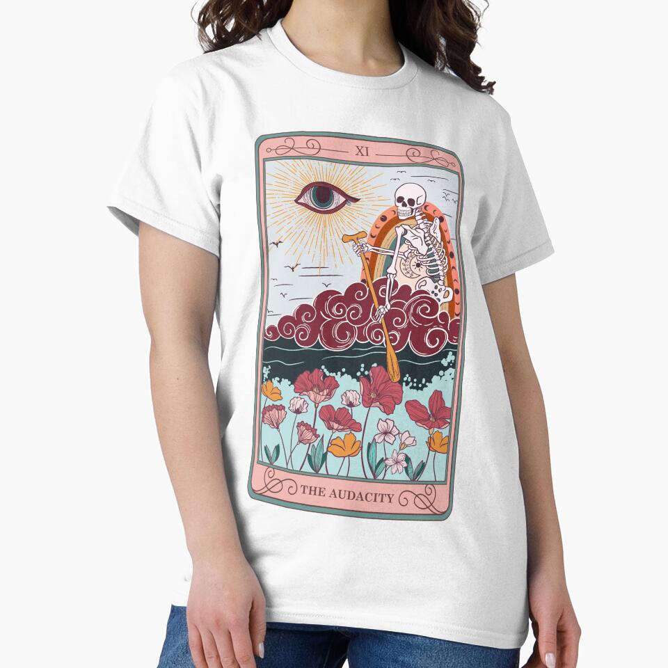 Skeleton Riding Cloud The Audacity Tarot Card by RadiantFoxTees T-Shirts, Hoodie, Sweatshirt | BlankRebels.com (Image 2)