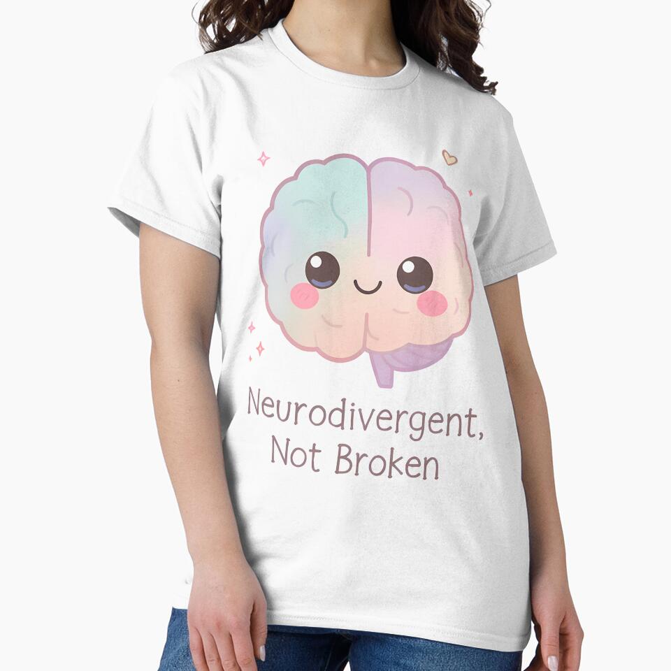 “Neurodivergent, Not Broken” Pastel Kawaii Brain – Mental Health Positivity & Neurodiversity Pride Design by... (Image 2)