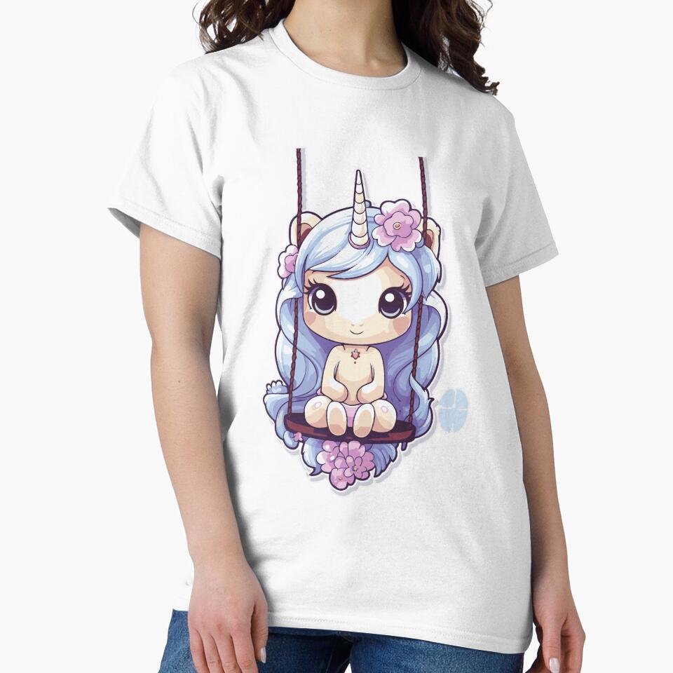 Kawaii Unicorn on a swing Cute Unicorn Purple And Blue by RoguePixel T-Shirts, Hoodie, Sweatshirt | BlankRebels.com (Image 2)