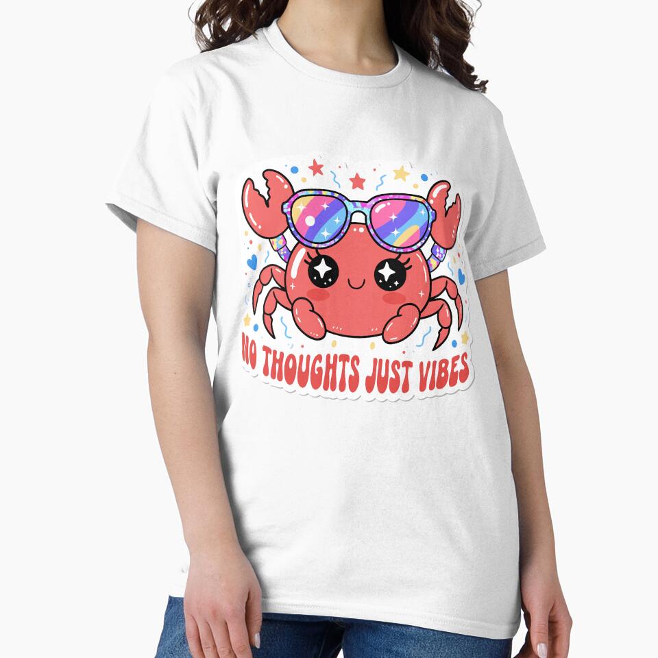 Cute Crab Sticker | No Thoughts Just Vibes Y2K Aesthetic Holographic Funny Meme Beach Crab by Boroj