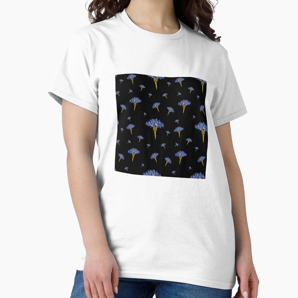 Flower blue violet pattern hand drawn watercolor black by Yana Mustafina | Boho Soulful Designs T-Shirts,... (Image 2)
