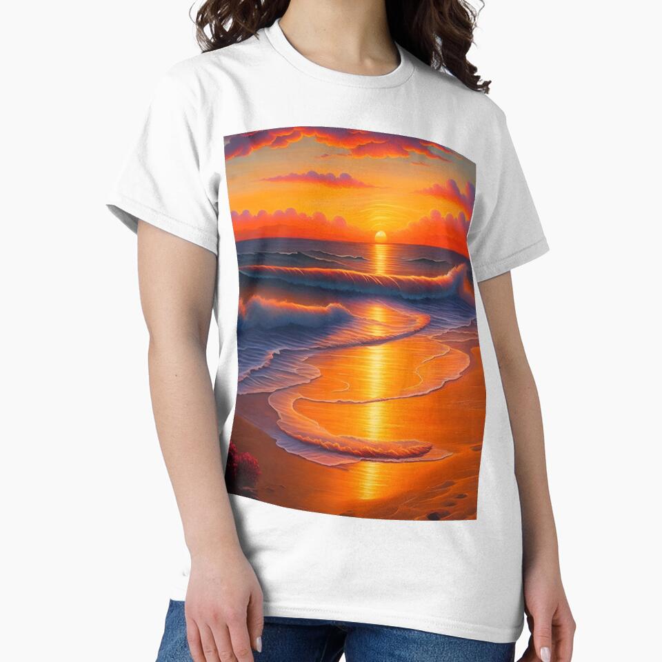Orange Beach Sunset Painting by Tamas Das T-Shirts, Hoodie, Sweatshirt | BlankRebels.com (Image 2)