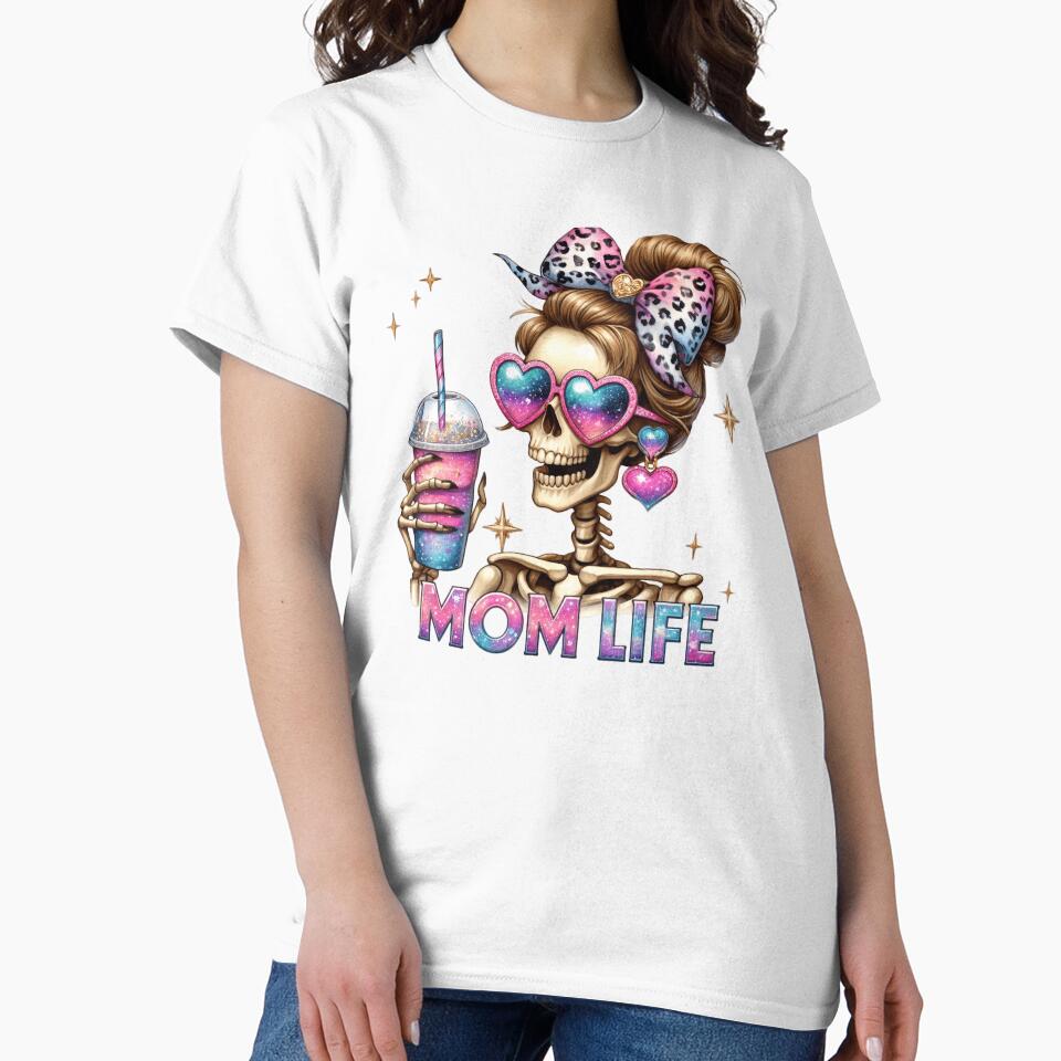 Mom Life Skeleton Coffee Art – Cute Funny Grim Skull Illustration by Lulunza T-Shirts, Hoodie, Sweatshirt (Image 2)