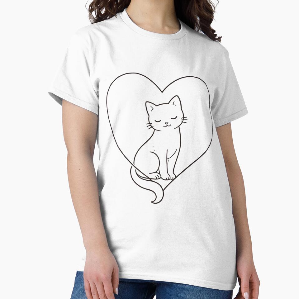 Minimalist Cat Heart Outline Illustration – Aesthetic Cat Lover Gift by mibrand T-Shirts, Hoodie, Sweatshirt (Image 2)