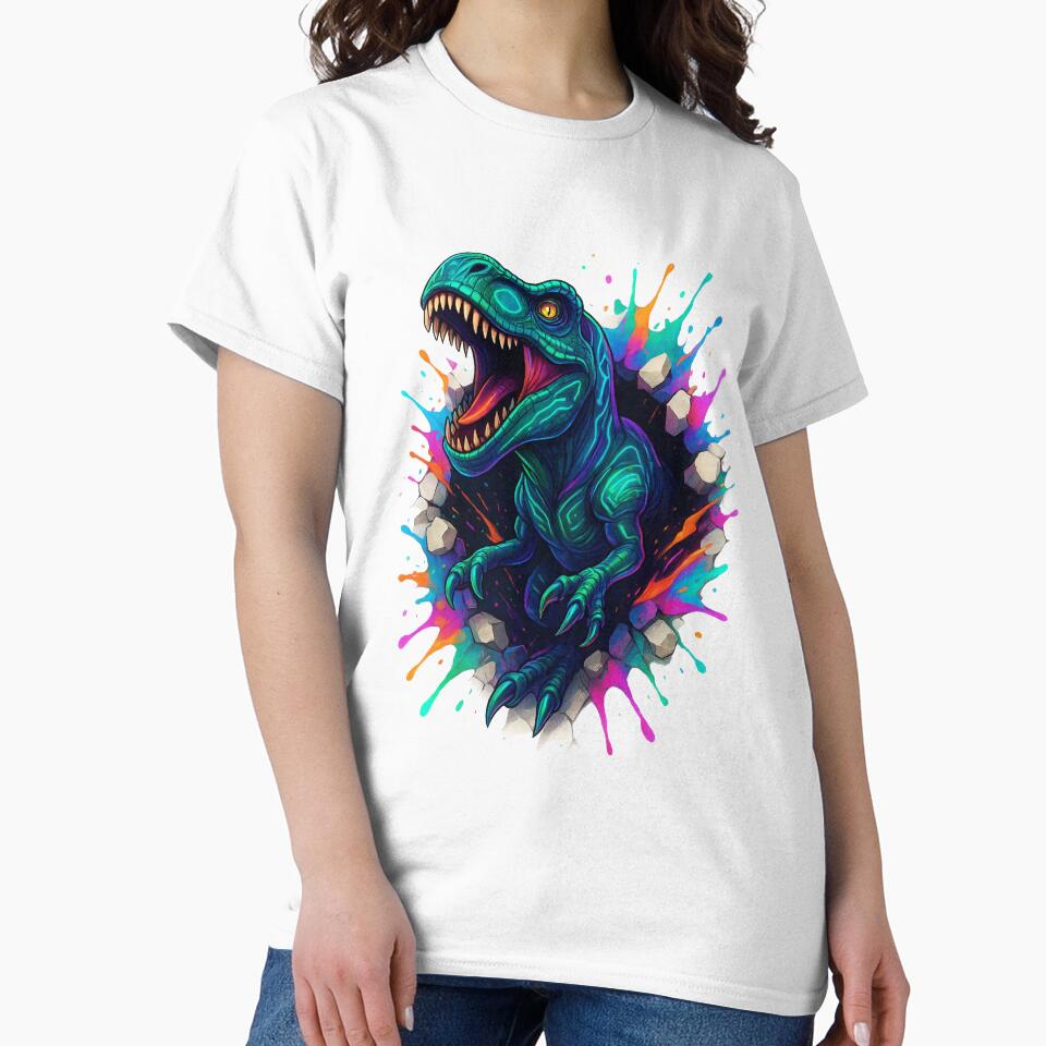 Futuristic Neon Dinosaur | Bioluminescent T-Rex Hybrid Illustration | Bold Cartoon Fantasy Art by 5CatDesign... (Image 2)