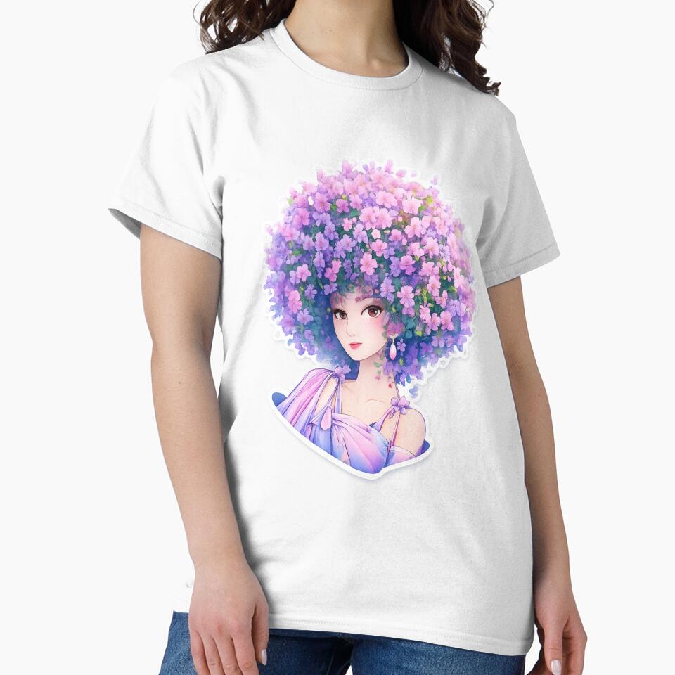 3D Floral Girl Sticker | Cute Pastel Flower Hair Aesthetic | Pretty Pop-Out Art by Gurjeetpixelart T-Shirts,... (Image 2)