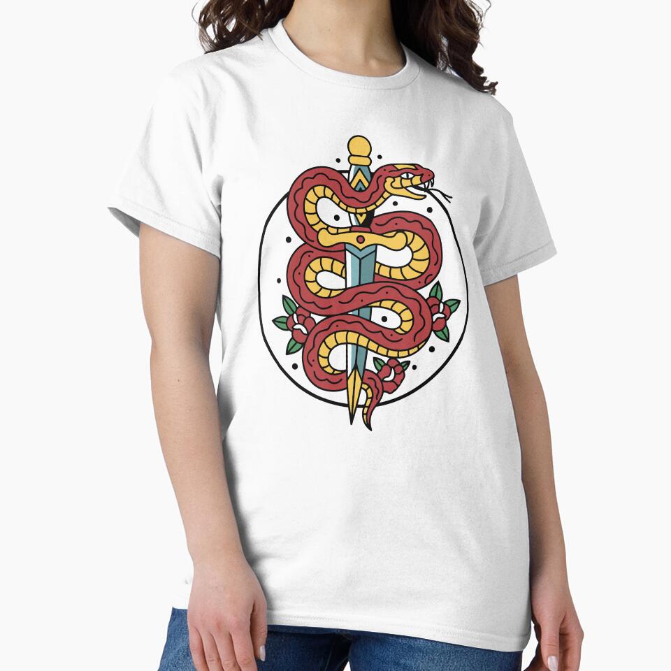 Old school snake and dagger tattoo illustration by graphickamla T-Shirts, Hoodie, Sweatshirt | BlankRebels.com (Image 2)
