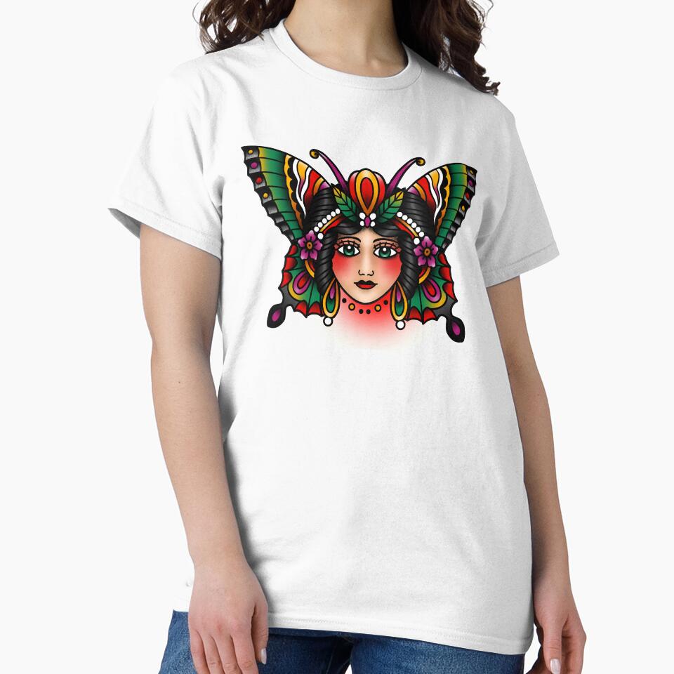 Traditional Butterfly Tattoo Style Pretty Face by 1nkbrand T-Shirts, Hoodie, Sweatshirt | BlankRebels.com (Image 2)