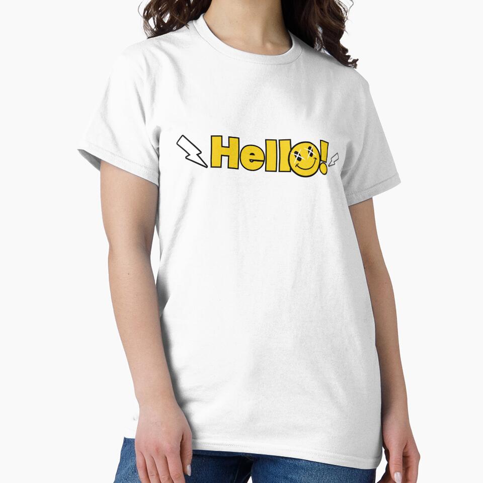 Hello! Smiley Typography Yellow Minimal Friendly Text Design by LkmDsgn T-Shirts, Hoodie, Sweatshirt (Image 2)