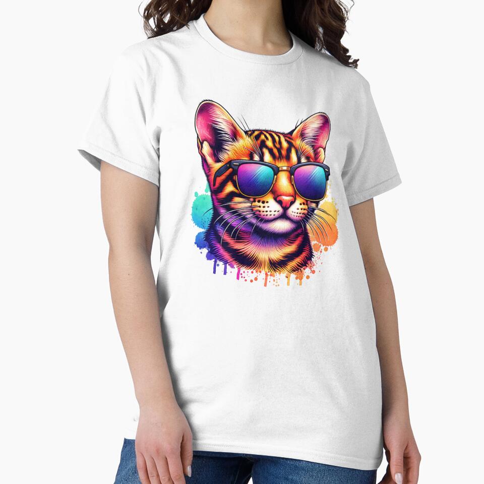 Watercolor Toyger Cat Wearing Sunglasses by TheAnimalZ00