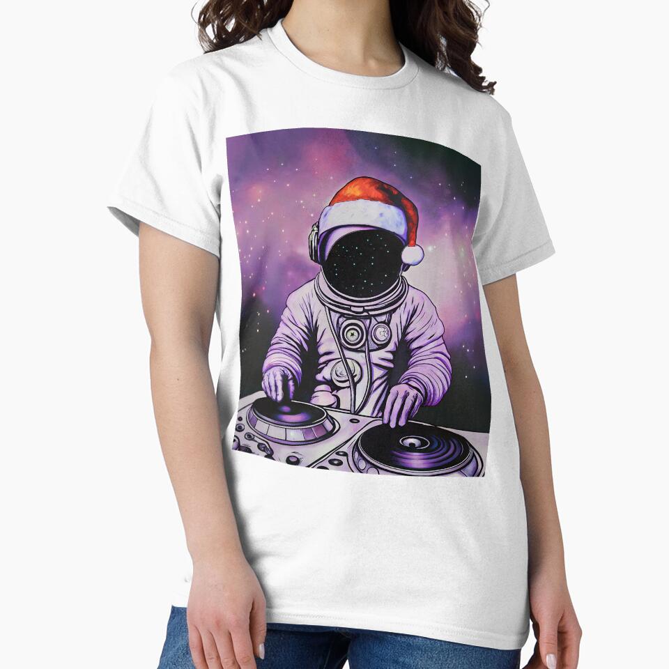 DJ wear Santa hat in open space by AhArtMe T-Shirts, Hoodie, Sweatshirt | BlankRebels.com (Image 2)