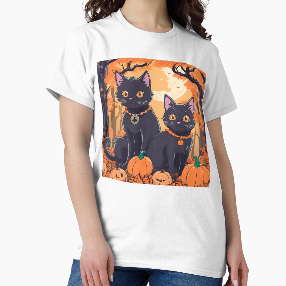 Cute halloween cat couple in pumpkin forest! by stefan21244 T-Shirts, Hoodie, Sweatshirt | BlankRebels.com (Image 2)