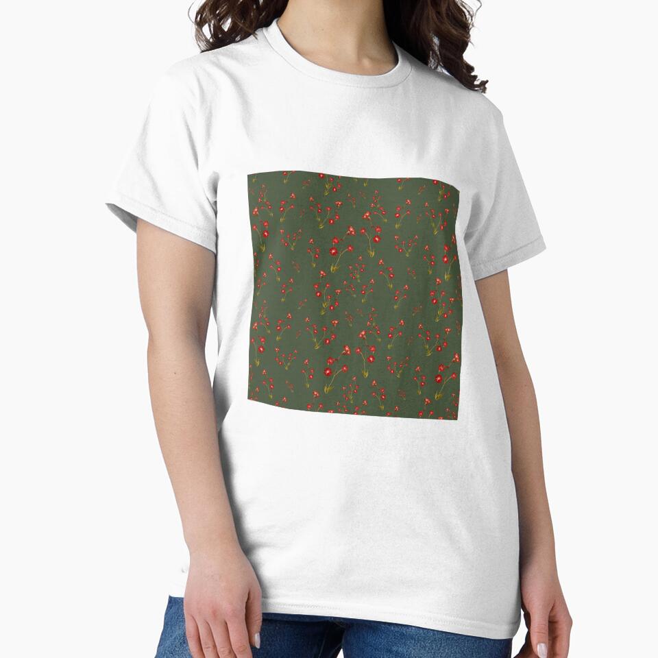 Flower red pattern a cute watercolor illustration green by Yana Mustafina | Boho Soulful Designs T-Shirts,... (Image 2)
