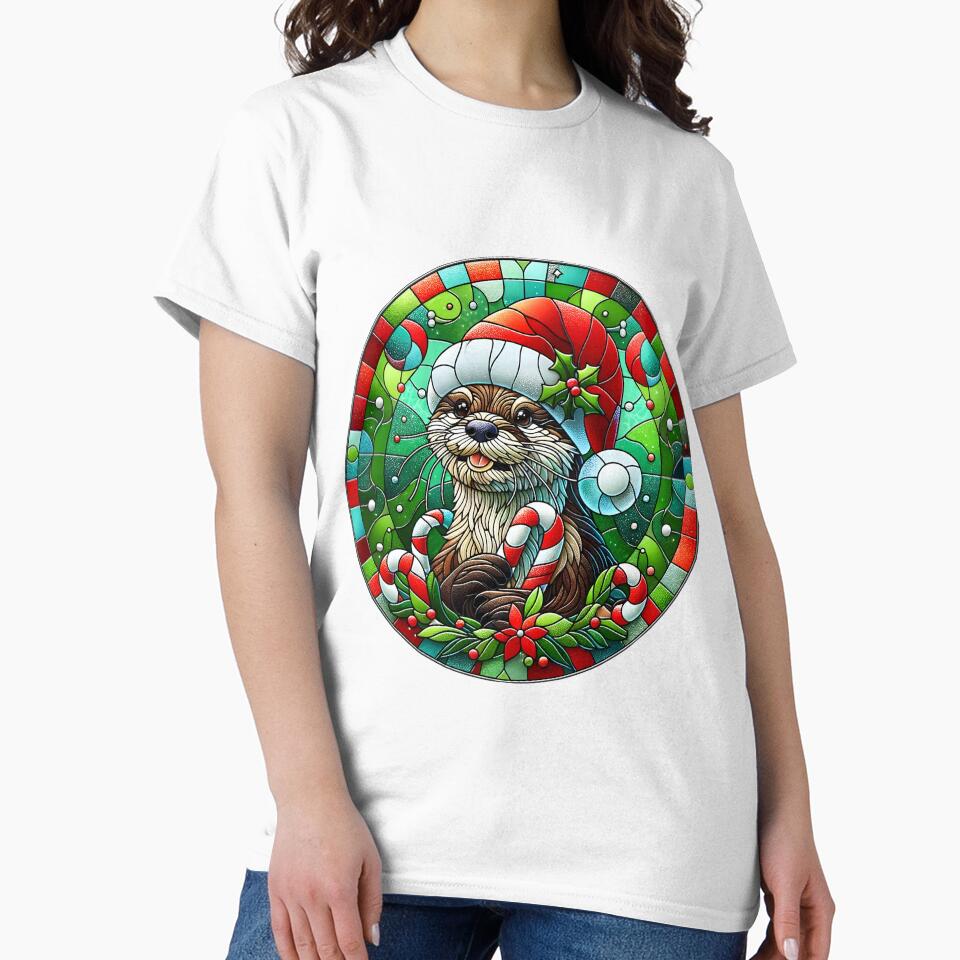 Christmas otter, Stained Glass Art by Truck Stop One T-Shirts, Hoodie, Sweatshirt | BlankRebels.com (Image 2)