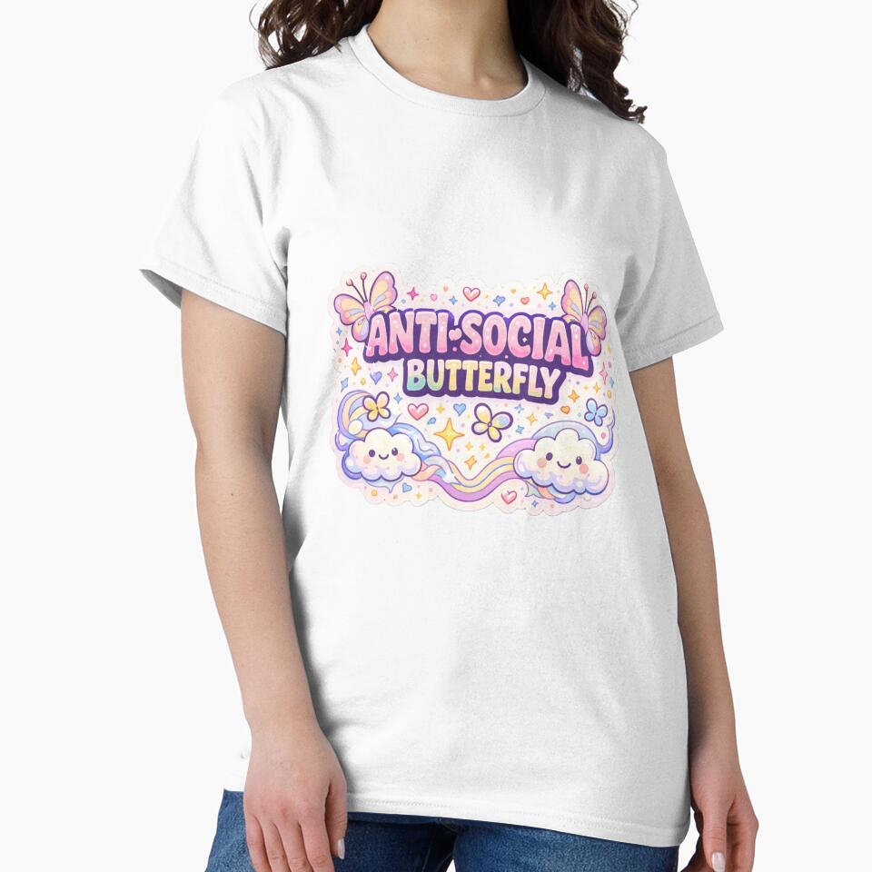 Anti Social Butterfly Cute Y2K Sticker Introvert Aesthetic Design by MrDev T-Shirts, Hoodie, Sweatshirt (Image 2)
