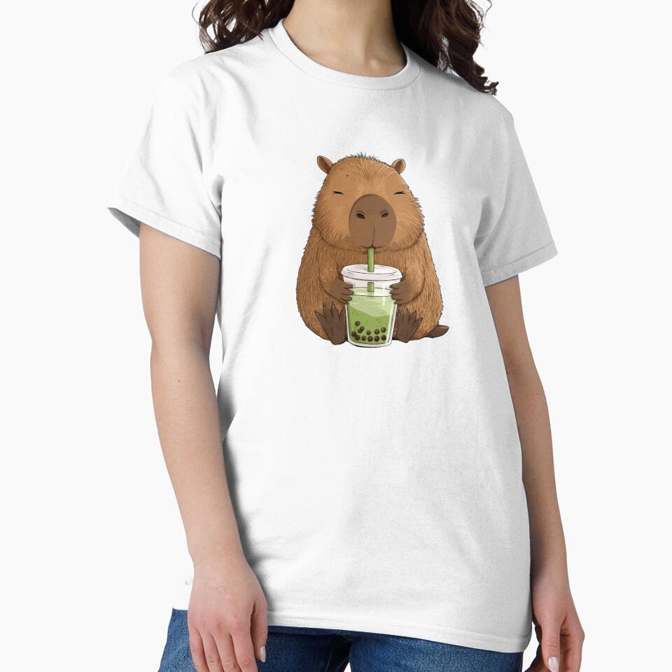 Kawaii Capybara Drinking Matcha Boba – Cute Cozy Animal Art by Purrfectanime T-Shirts, Hoodie, Sweatshirt (Image 2)